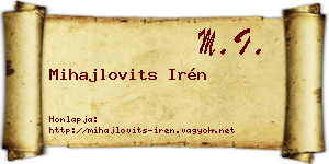 Mihajlovits Irén névjegykártya